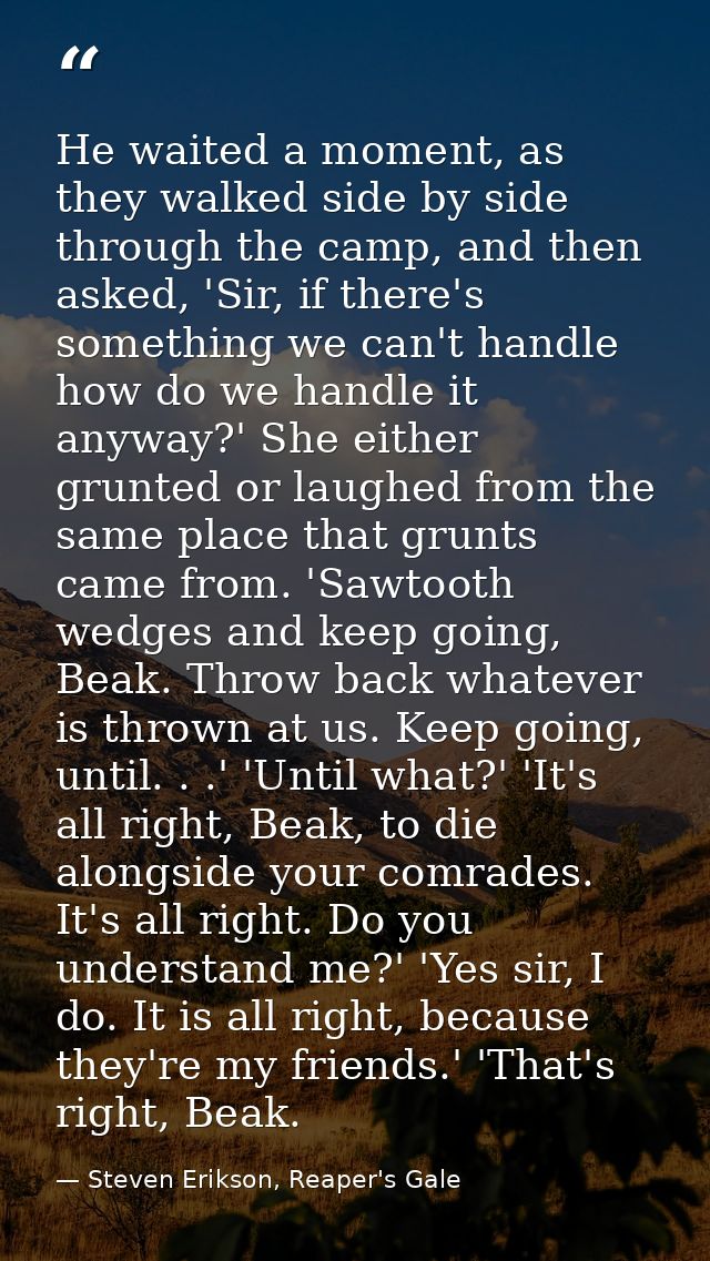 He waited a moment, as they walked side by side through the camp, and then asked, 'Sir, if there's something we can't ha — Steven Erikson, Reaper's Gale