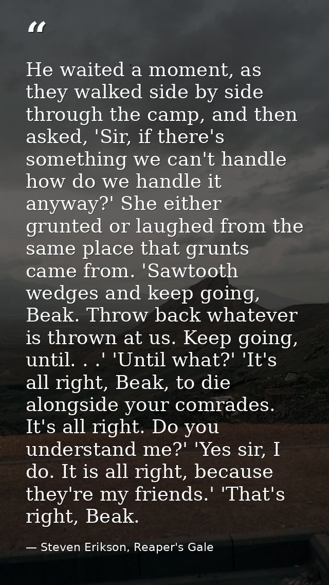 He waited a moment, as they walked side by side through the camp, and then asked, 'Sir, if there's something we can't ha — Steven Erikson, Reaper's Gale