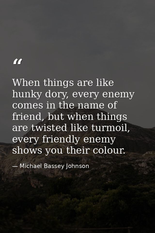 When things are like hunky dory, every enemy comes in the name of friend, but when things are twisted like turmoil, ever — Michael Bassey Johnson