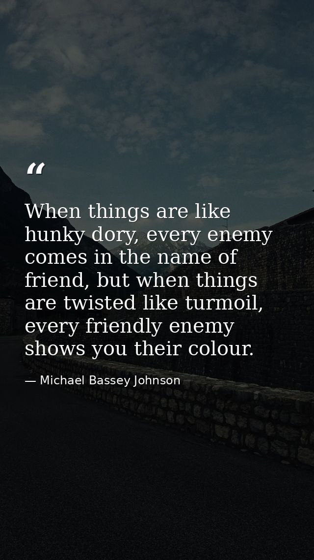 When things are like hunky dory, every enemy comes in the name of friend, but when things are twisted like turmoil, ever — Michael Bassey Johnson