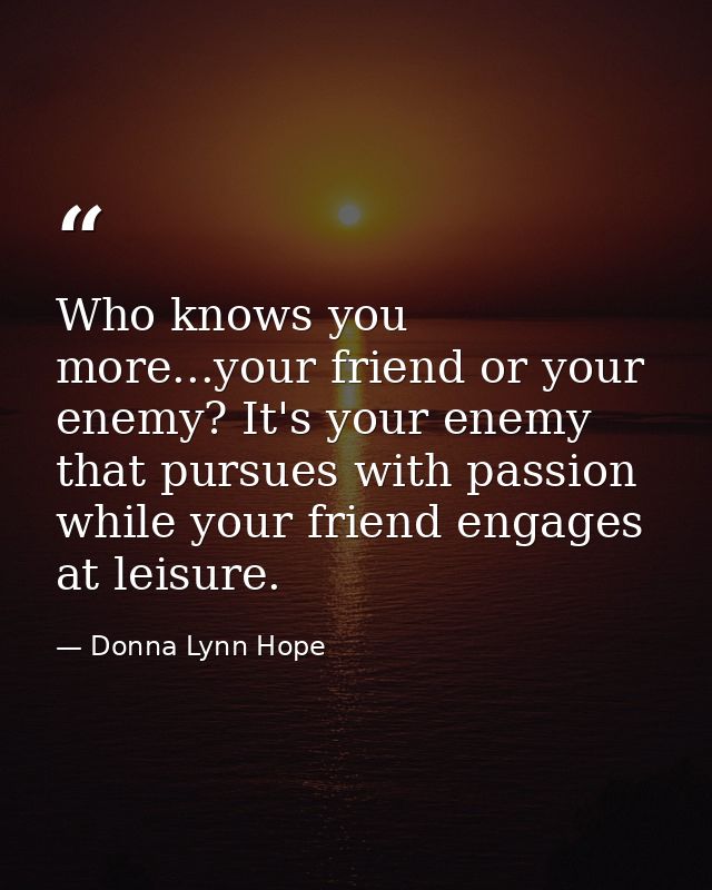 Who knows you more...your friend or your enemy? It's your enemy that pursues with passion while your friend engages at l — Donna Lynn Hope