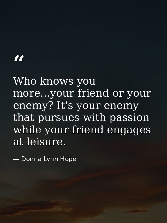 Who knows you more...your friend or your enemy? It's your enemy that pursues with passion while your friend engages at l — Donna Lynn Hope