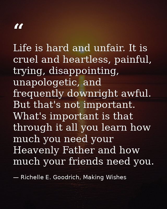 Life is hard and unfair. It is cruel and heartless, painful, trying, disappointing, unapologetic, and frequently downrig — Richelle E. Goodrich, Making Wishes