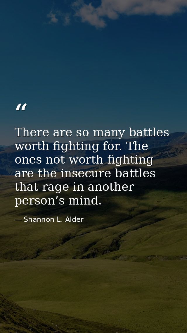 There are so many battles worth fighting for. The ones not worth fighting are the insecure battles that rage in another  — Shannon L. Alder
