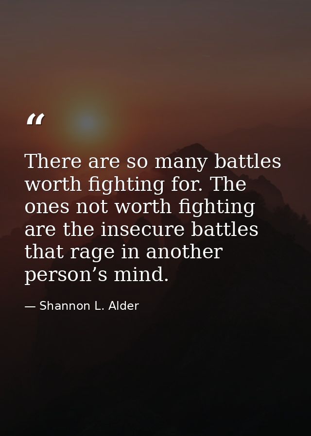 There are so many battles worth fighting for. The ones not worth fighting are the insecure battles that rage in another  — Shannon L. Alder