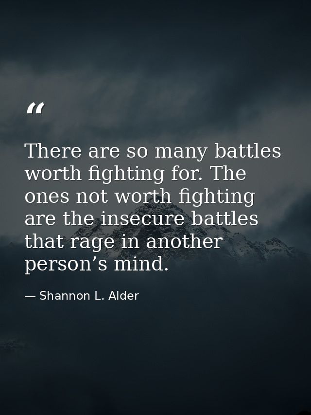 There are so many battles worth fighting for. The ones not worth fighting are the insecure battles that rage in another  — Shannon L. Alder