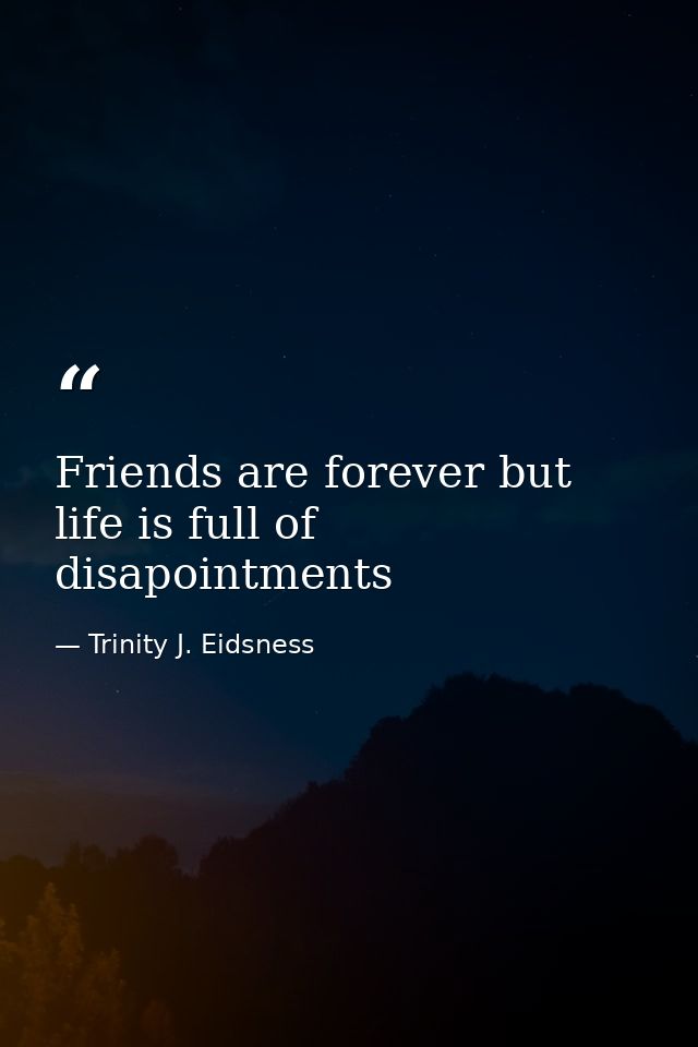 Friends are forever but life is full of disapointments — Trinity J. Eidsness
