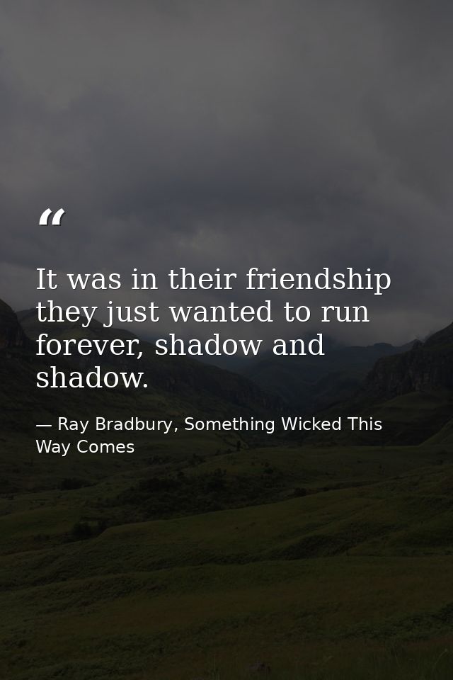 It was in their friendship they just wanted to run forever, shadow and shadow. — Ray Bradbury, Something Wicked This Way Comes