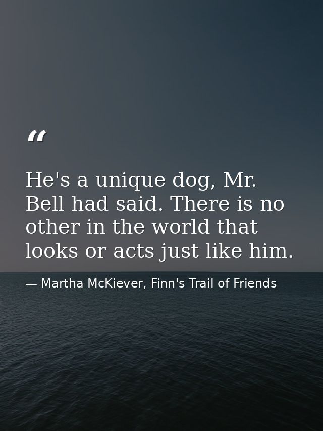 He's a unique dog, Mr. Bell had said. There is no other in the world that looks or acts just like him. — Martha McKiever, Finn's Trail of Friends