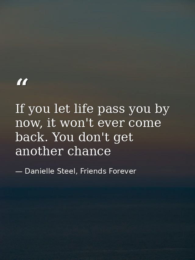 If you let life pass you by now, it won't ever come back. You don't get another chance — Danielle Steel, Friends Forever