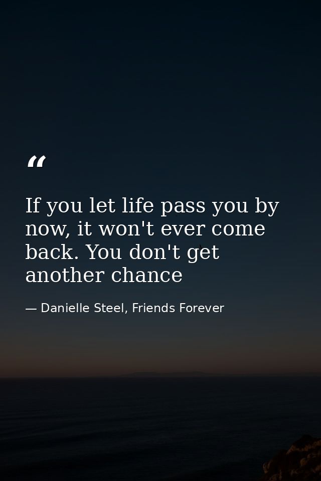 If you let life pass you by now, it won't ever come back. You don't get another chance — Danielle Steel, Friends Forever