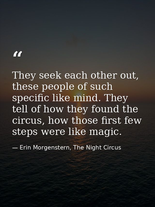 They seek each other out, these people of such specific like mind. They tell of how they found the circus, how those fir — Erin Morgenstern, The Night Circus