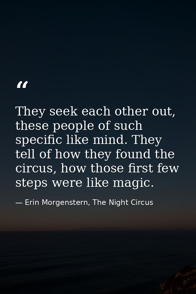 They seek each other out, these people of such specific like mind. They tell of how they found the circus, how those fir — Erin Morgenstern, The Night Circus