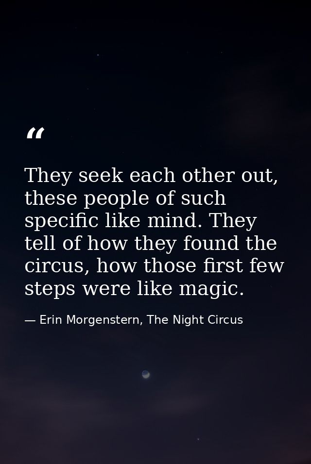 They seek each other out, these people of such specific like mind. They tell of how they found the circus, how those fir — Erin Morgenstern, The Night Circus