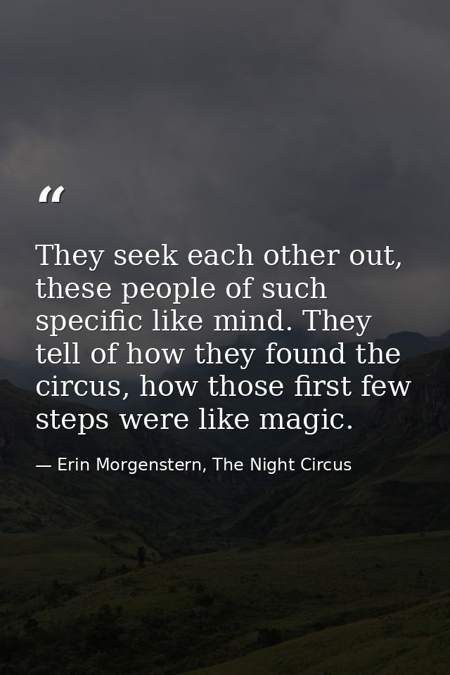 They seek each other out, these people of such specific like mind. They tell of how they found the circus, how those fir — Erin Morgenstern, The Night Circus