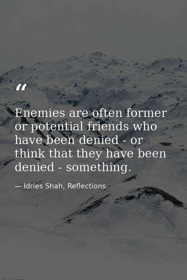 Enemies are often former or potential friends who have been denied - or think that they have been denied - something. — Idries Shah, Reflections