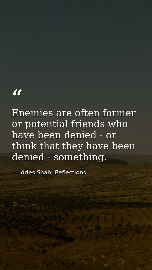 Enemies are often former or potential friends who have been denied - or think that they have been denied - something. — Idries Shah, Reflections