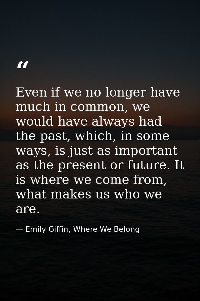 Even if we no longer have much in common, we would have always had the past, which, in some ways, is just as important a — Emily Giffin, Where We Belong