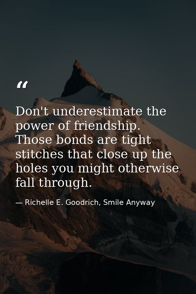 Don't underestimate the power of friendship. Those bonds are tight stitches that close up the holes you might otherwise  — Richelle E. Goodrich, Smile Anyway