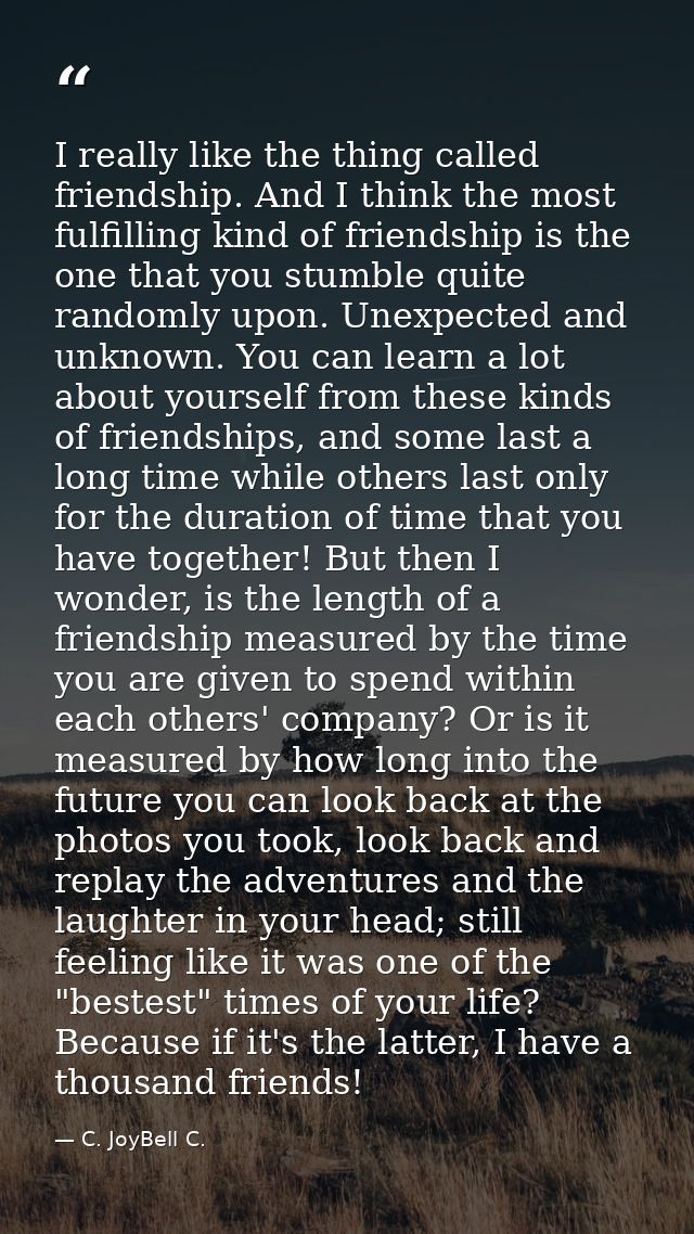 I really like the thing called friendship. And I think the most fulfilling kind of friendship is the one that you stumbl — C. JoyBell C.
