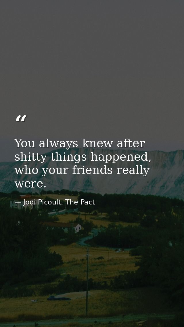 You always knew after shitty things happened, who your friends really were. — Jodi Picoult, The Pact