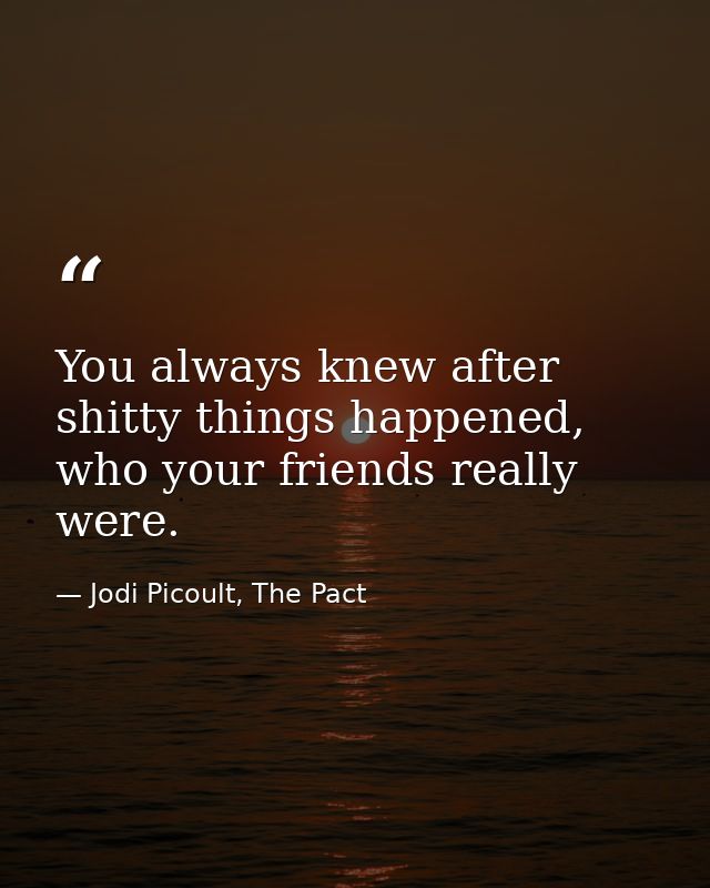 You always knew after shitty things happened, who your friends really were. — Jodi Picoult, The Pact