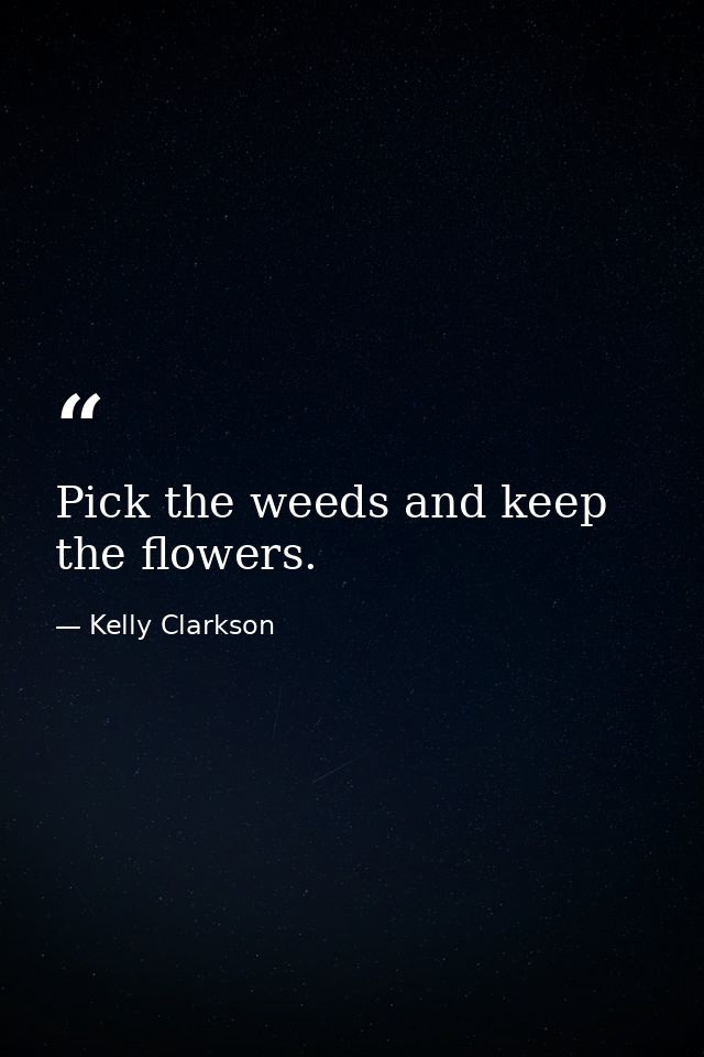 Pick the weeds and keep the flowers. — Kelly Clarkson