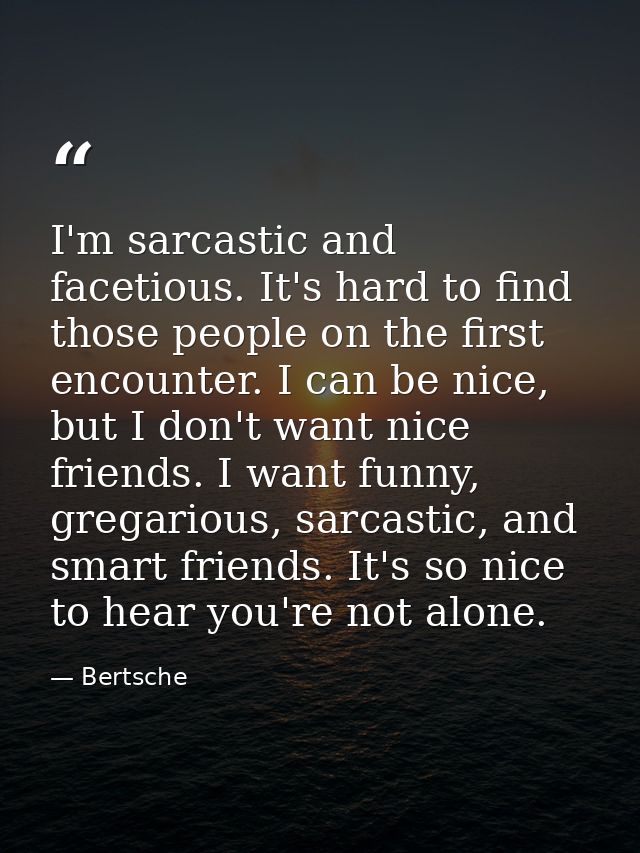 I'm sarcastic and facetious. It's hard to find those people on the first encounter. I can be nice, but I don't want nice — Bertsche