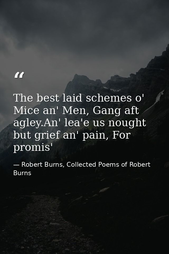 The best laid schemes o' Mice an' Men, Gang aft agley.An' lea'e us nought but grief an' pain, For promis' — Robert Burns, Collected Poems of Robert Burns