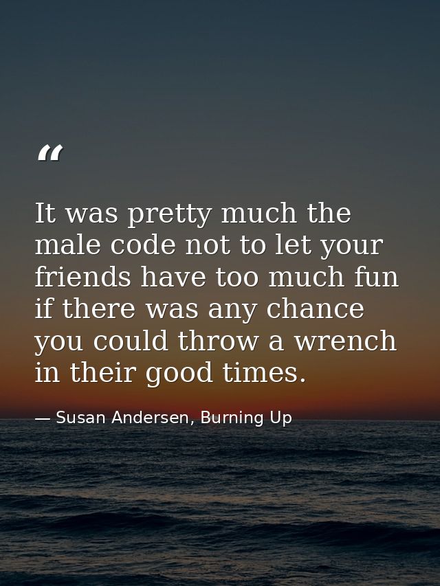 It was pretty much the male code not to let your friends have too much fun if there was any chance you could throw a wre — Susan Andersen, Burning Up