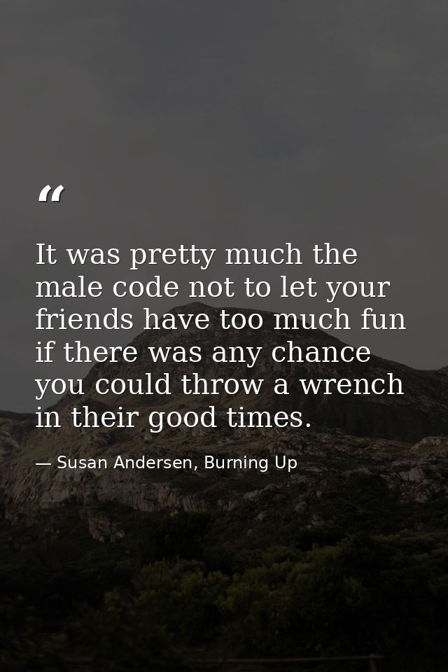 It was pretty much the male code not to let your friends have too much fun if there was any chance you could throw a wre — Susan Andersen, Burning Up