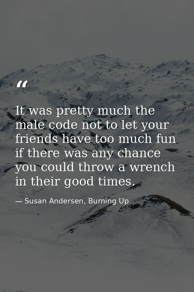 It was pretty much the male code not to let your friends have too much fun if there was any chance you could throw a wre — Susan Andersen, Burning Up