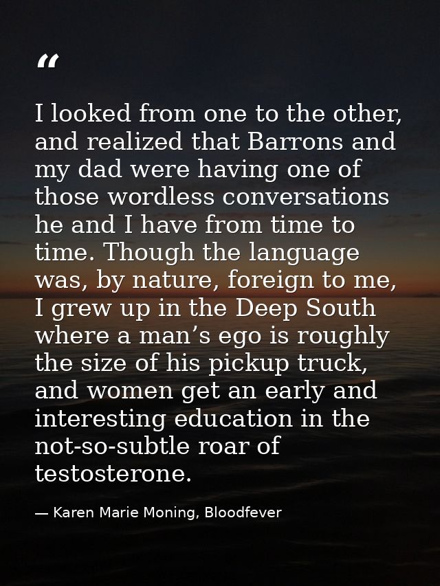 I looked from one to the other, and realized that Barrons and my dad were having one of those wordless conversations he  — Karen Marie Moning, Bloodfever