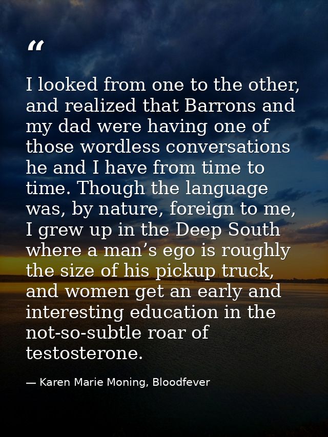 I looked from one to the other, and realized that Barrons and my dad were having one of those wordless conversations he  — Karen Marie Moning, Bloodfever