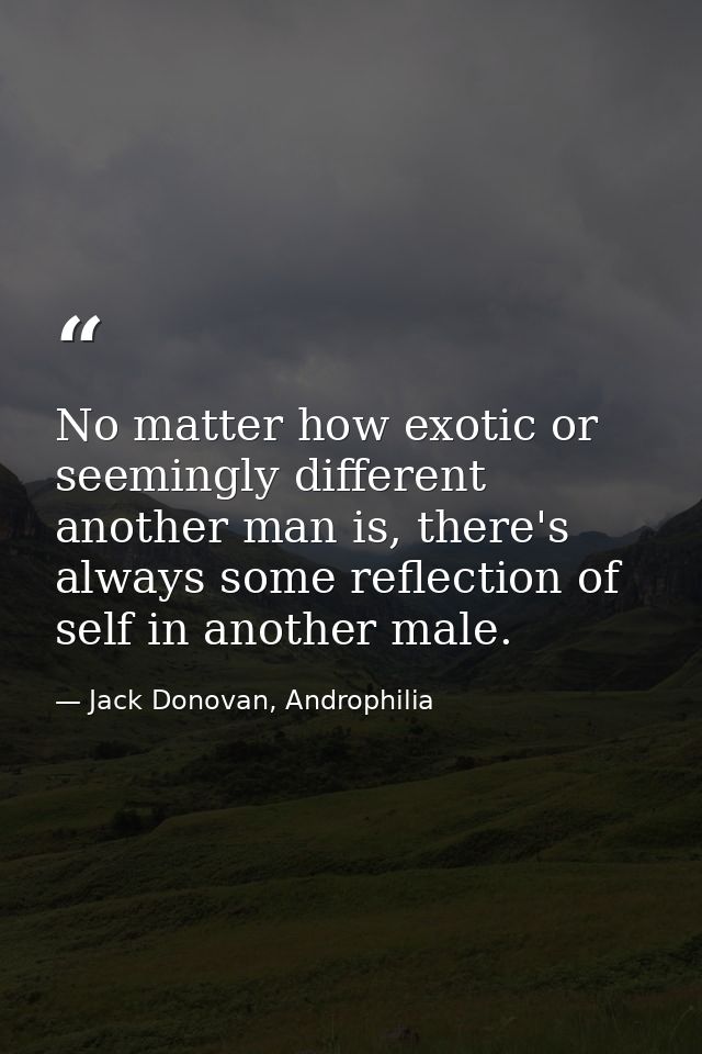No matter how exotic or seemingly different another man is, there's always some reflection of self in another male. — Jack Donovan, Androphilia