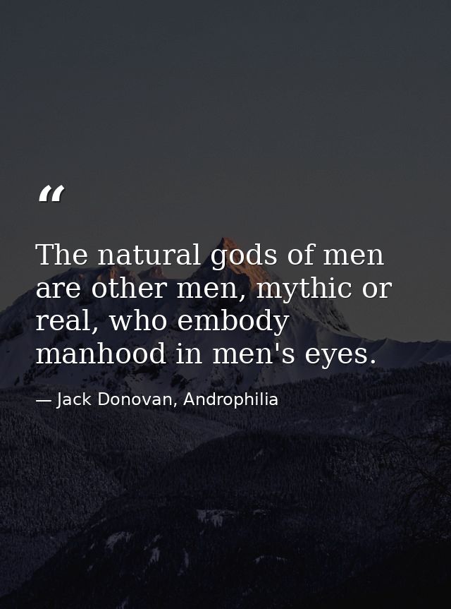 The natural gods of men are other men, mythic or real, who embody manhood in men's eyes. — Jack Donovan, Androphilia