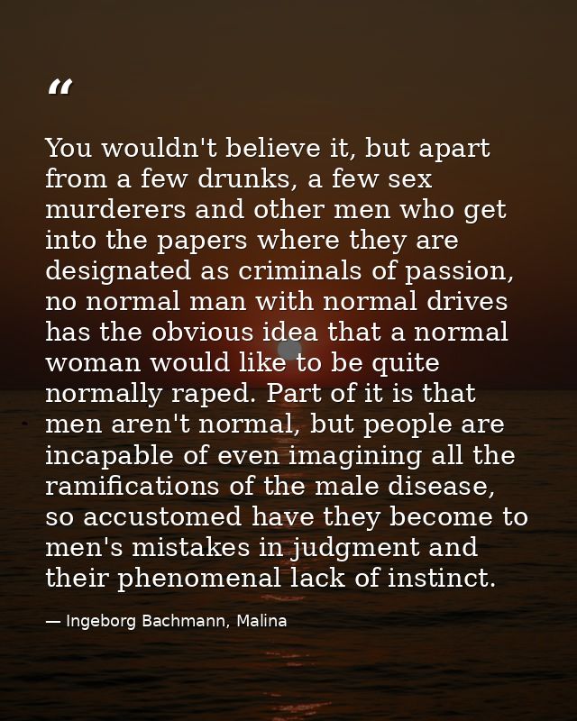 You wouldn't believe it, but apart from a few drunks, a few sex murderers and other men who get into the papers where th — Ingeborg Bachmann, Malina