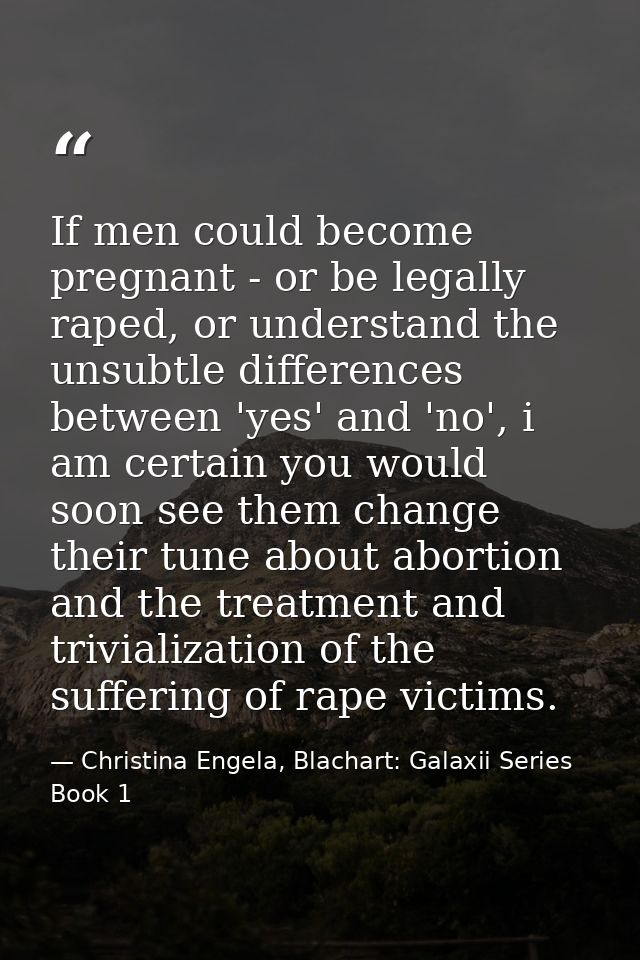 If men could become pregnant - or be legally raped, or understand the unsubtle differences between 'yes' and 'no', i am  — Christina Engela, Blachart: Galaxii Series Book 1