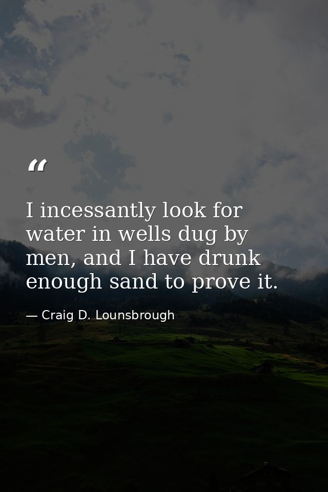 I incessantly look for water in wells dug by men, and I have drunk enough sand to prove it. — Craig D. Lounsbrough