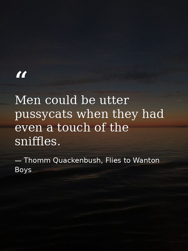 Men could be utter pussycats when they had even a touch of the sniffles. — Thomm Quackenbush, Flies to Wanton Boys