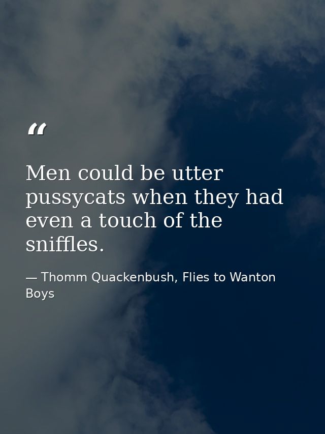 Men could be utter pussycats when they had even a touch of the sniffles. — Thomm Quackenbush, Flies to Wanton Boys