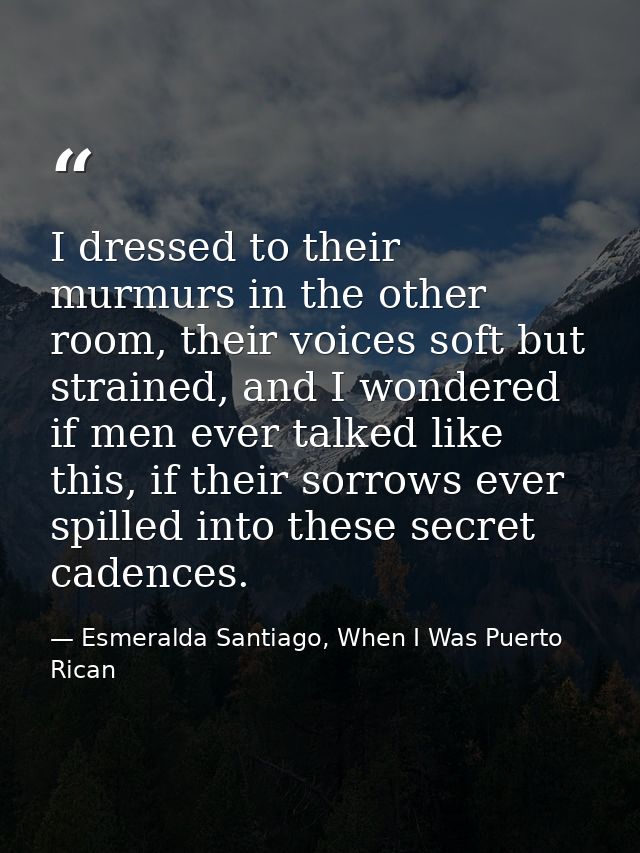 I dressed to their murmurs in the other room, their voices soft but strained, and I wondered if men ever talked like thi — Esmeralda Santiago, When I Was Puerto Rican