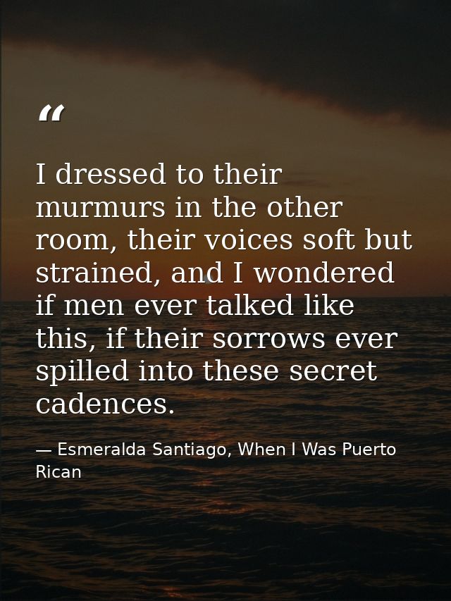 I dressed to their murmurs in the other room, their voices soft but strained, and I wondered if men ever talked like thi — Esmeralda Santiago, When I Was Puerto Rican