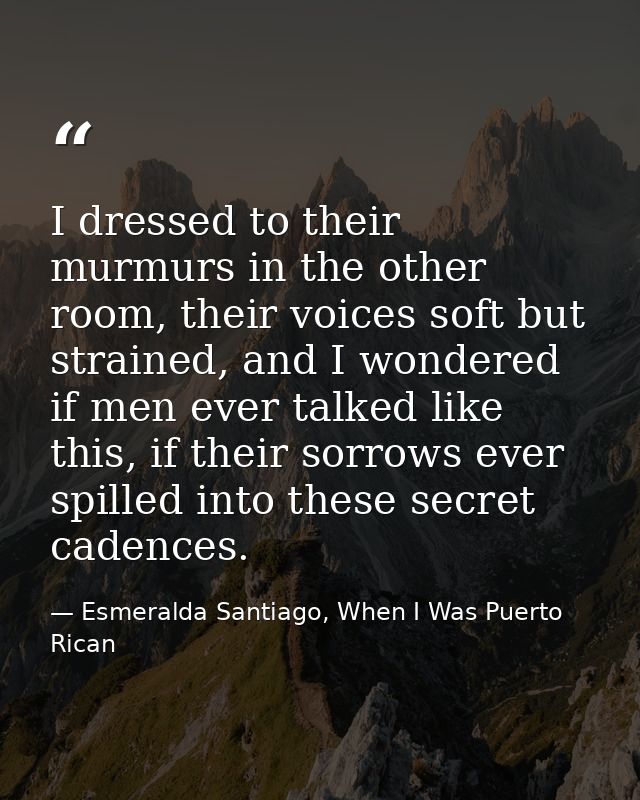 I dressed to their murmurs in the other room, their voices soft but strained, and I wondered if men ever talked like thi — Esmeralda Santiago, When I Was Puerto Rican