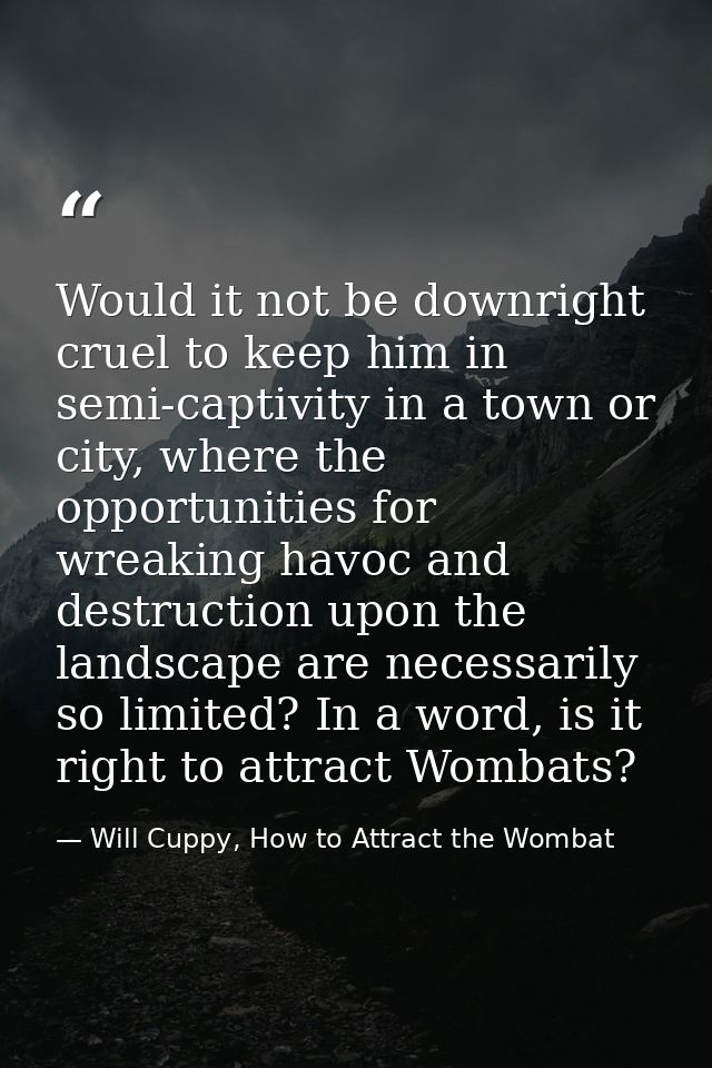 Would it not be downright cruel to keep him in semi-captivity in a town or city, where the opportunities for wreaking ha — Will Cuppy, How to Attract the Wombat