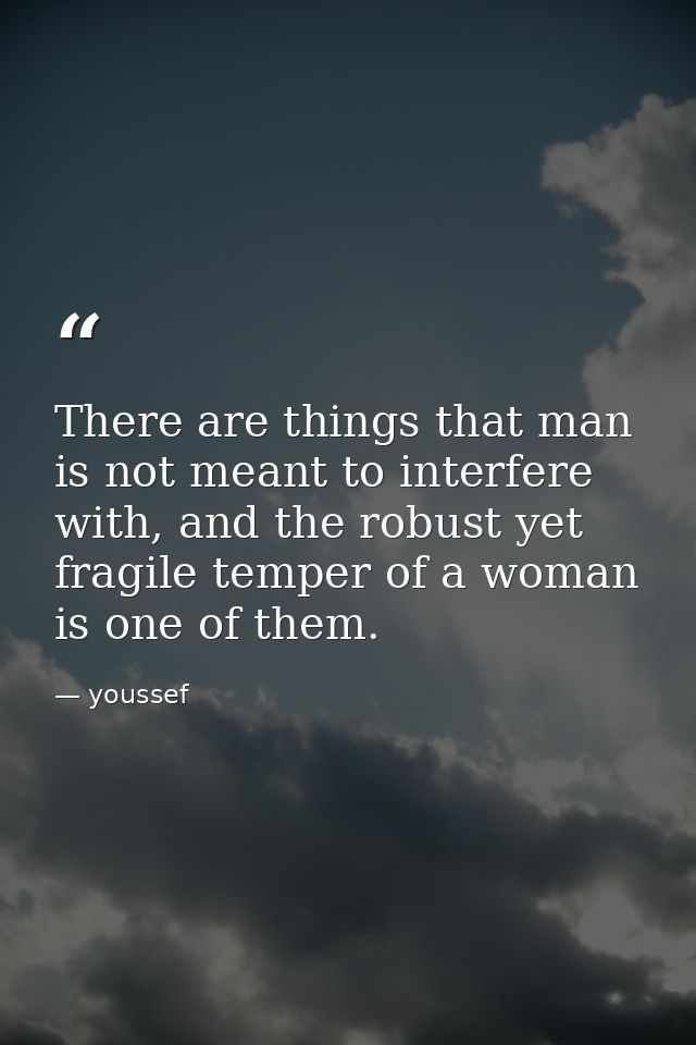 There are things that man is not meant to interfere with, and the robust yet fragile temper of a woman is one of them. — youssef