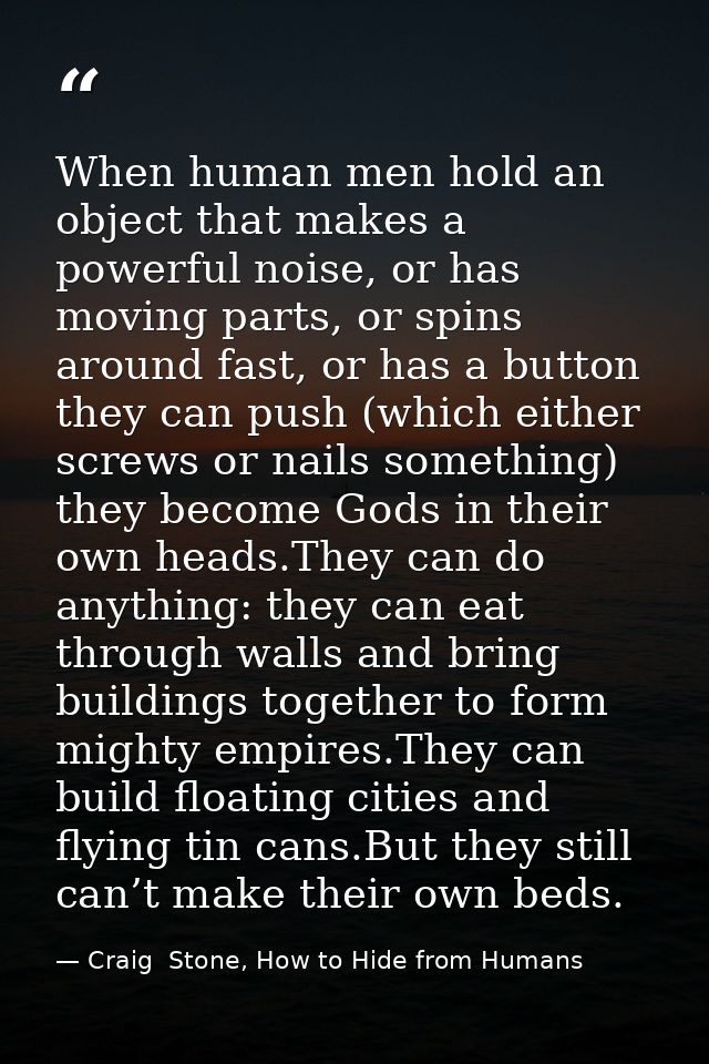 When human men hold an object that makes a powerful noise, or has moving parts, or spins around fast, or has a button th — Craig  Stone, How to Hide from Humans