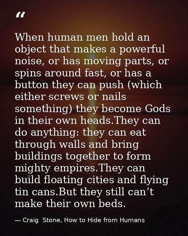 When human men hold an object that makes a powerful noise, or has moving parts, or spins around fast, or has a button th — Craig  Stone, How to Hide from Humans