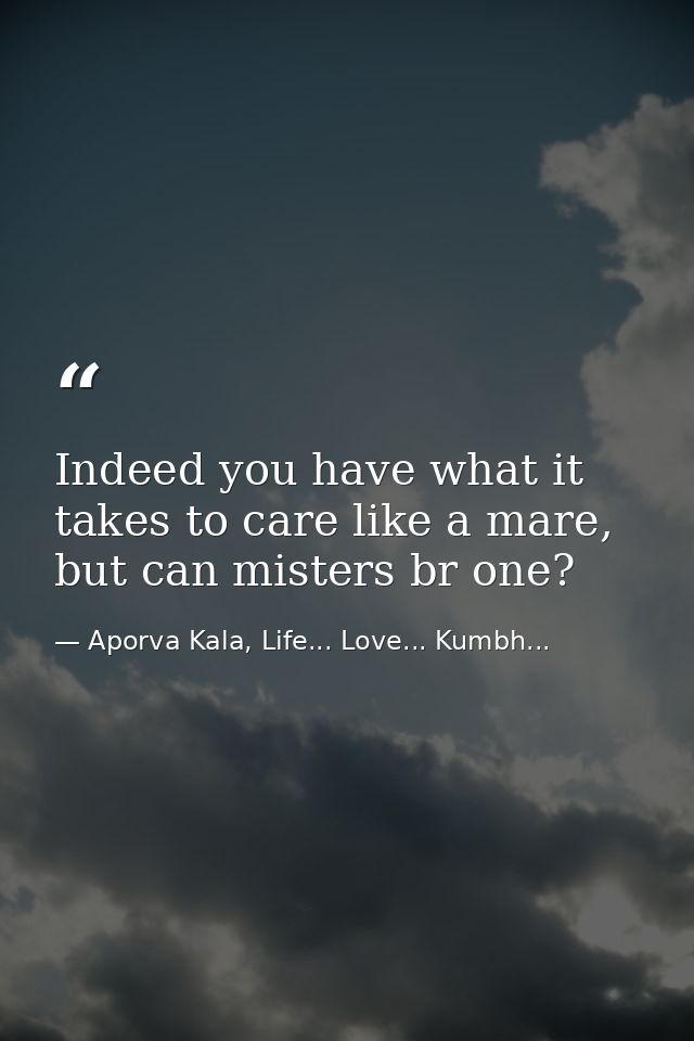 Indeed you have what it takes to care like a mare, but can misters br one? — Aporva Kala, Life... Love... Kumbh...
