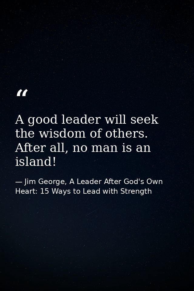 A good leader will seek the wisdom of others. After all, no man is an island! — Jim George, A Leader After God's Own Heart: 15 Ways to Lead with Strength